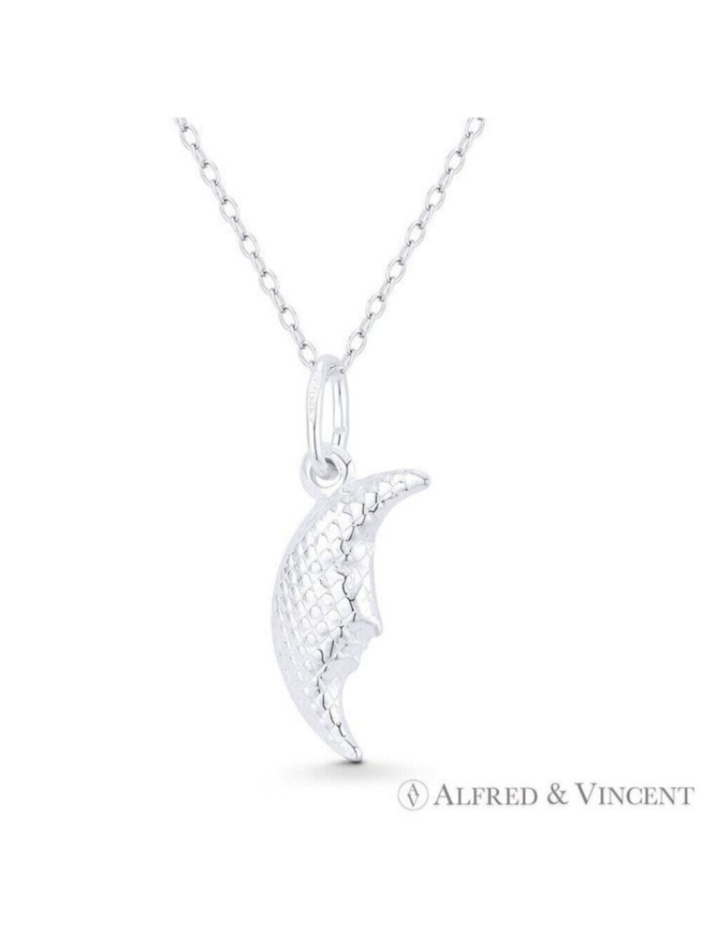 Crescent / Quarter Moon Celestial Charm 3D Pendant in .925 Sterling Silver